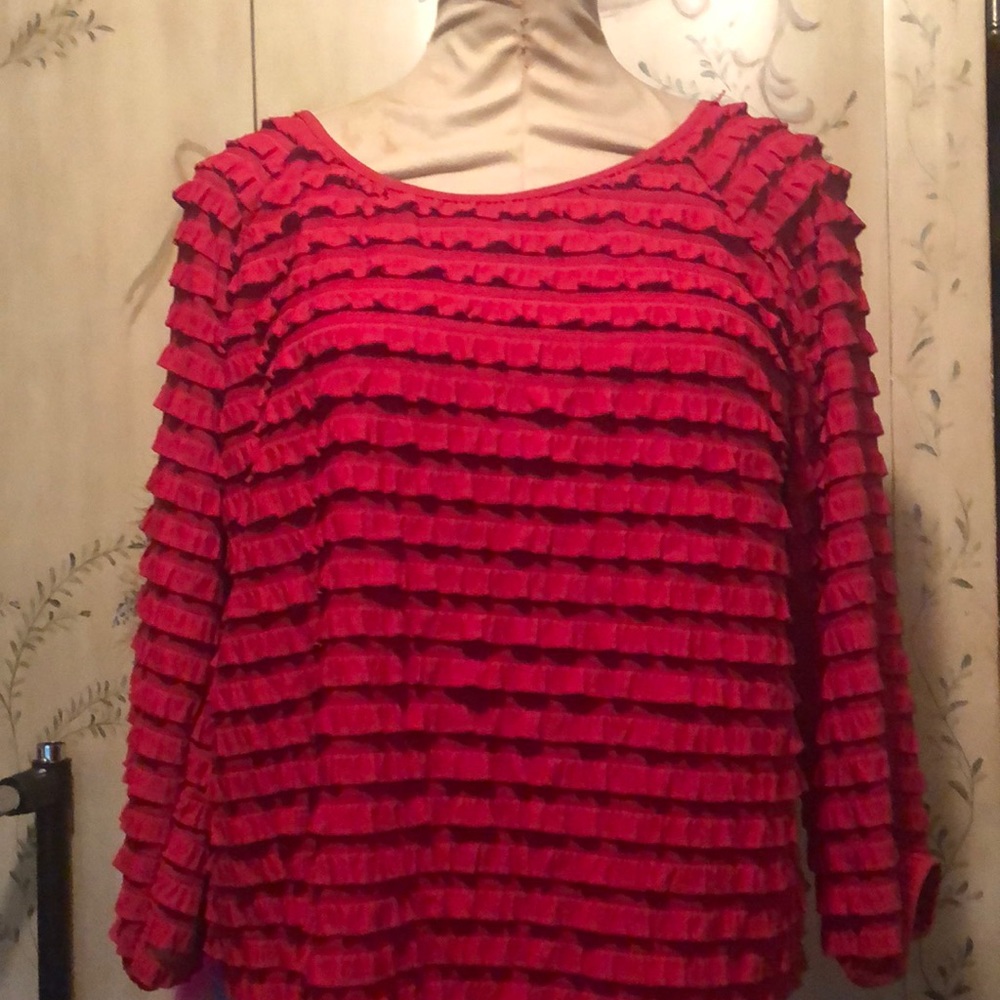 Red ruffled long sleeve shirt